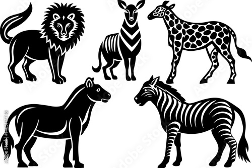 Animal Silhouettes Vector Set – African Safari Animal Designs in Black Graphic Style