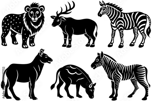 Animal Silhouettes Vector Set – African Safari Animal Designs in Black Graphic Style