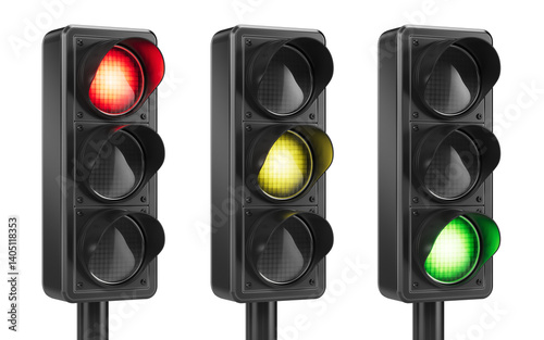Road traffic lights. Red, green and yellow color light on traffic light