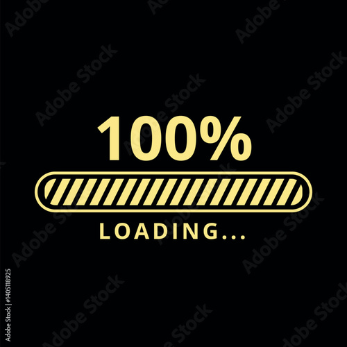 Golden loading bar isolated on black background at 100% loaded for websites and graphic resources.