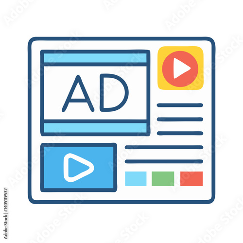 Video Ad Panel Icon Representing Digital Advertising and Online Marketing