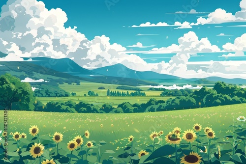 Bright and cheerful background featuring sunflowers glowing in warm sunlight for a joyful look.