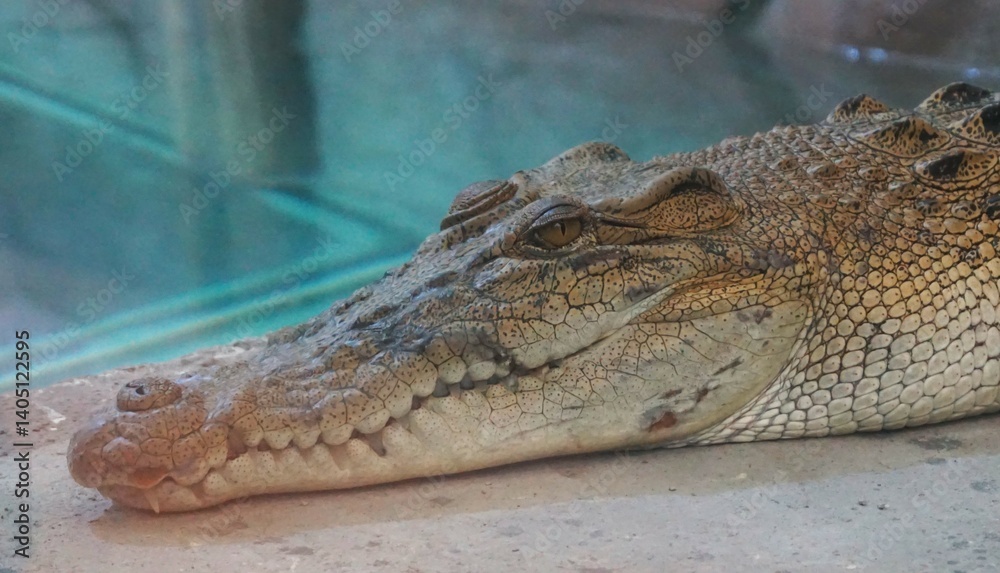 Fototapeta premium young white crocodile sleeping and relaxing