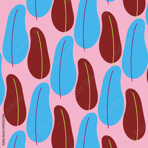 Seamless Blue Red Tree Pink Background Pattern Vector: Nature-Inspired Design for Elegant Backgrounds