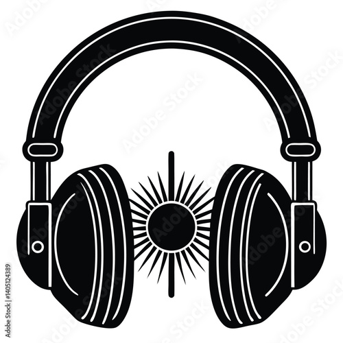 Isolated black and white 3d vector headphones for listening to music