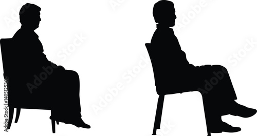 Silhouette Vector of Seated Men on Chairs in Profile View