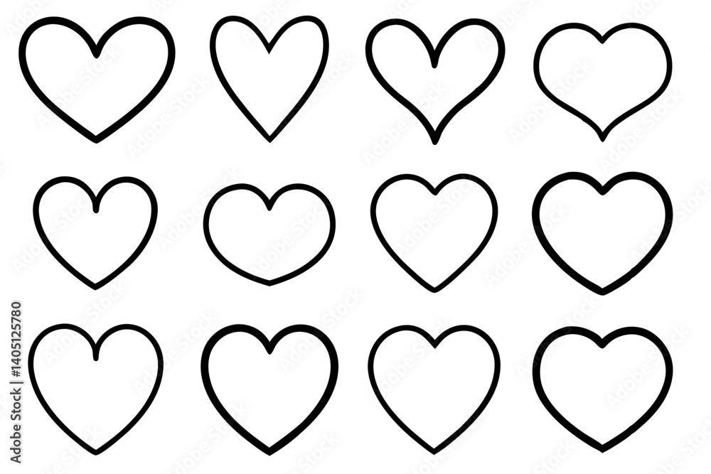 Hand Drawn Heart Outline Icons Vector Set – Minimal Black Love Shape Collection Hand Drawn Heart Outline Icons Vector Set – Minimal Black Love Shape Collection