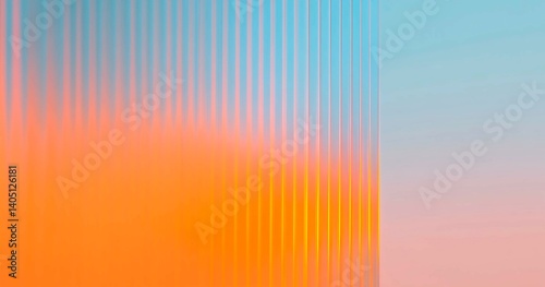 3D parallel blurred glass columns, in parametric graphic design, in minimalist style, in muted sky blue tone with soft orange accents. Original background for presentation.