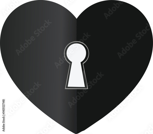 Vector Love and Mystery Concept Featuring Black Heart with Silver Keyhole on Dark Background