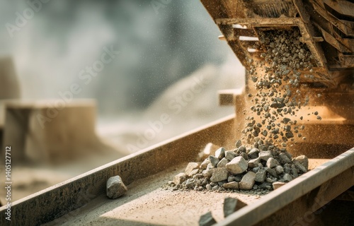 Rock Crushing Machine Processing Rocks and Gravel for Construction Materials