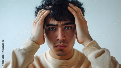 Emotional Young Man Struggling Deep Thoughts Mental Health Anxiety Tension Stress Expression Concept