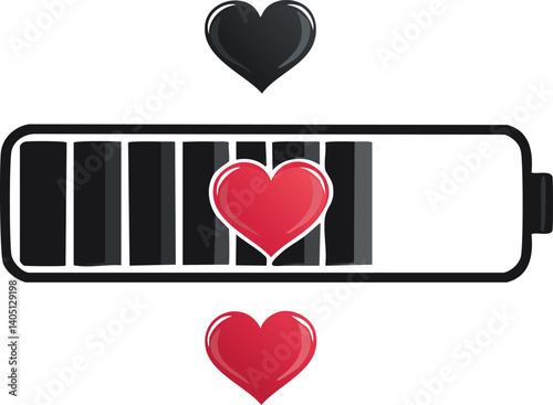 Vector Battery Icon in Heart Shape Representing Love Meter and Emotional Charge Concept