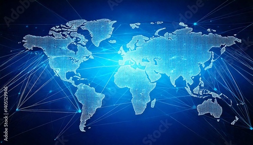 Light Blue Background with Digital World Map and Global Connections