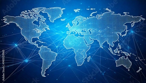 Light Blue Background with Digital World Map and Global Connections