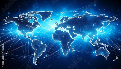 Light Blue Background with Digital World Map and Global Connections