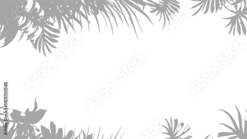 Ombres de plantes tropicales en PNG transparent : feuillages gris en bordure, motif estival pour design et superposition