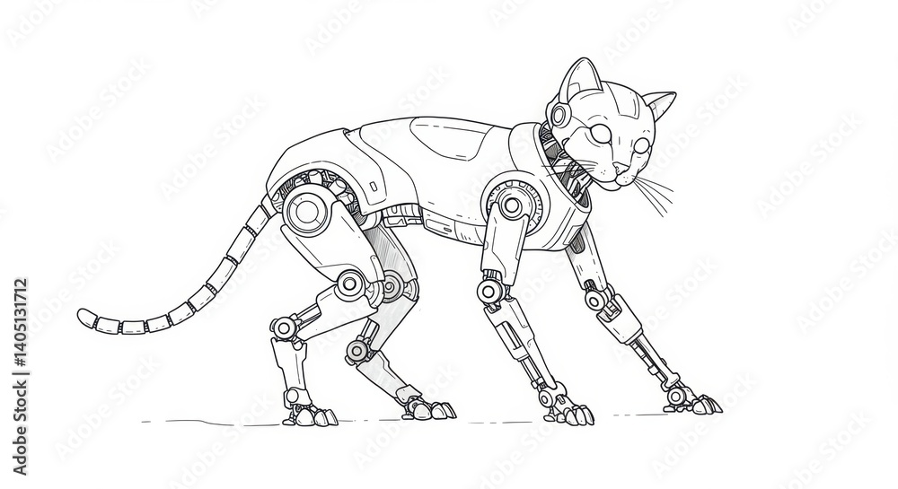 Fototapeta premium Robotic Cat with Hydraulic Legs Cleaning Itself