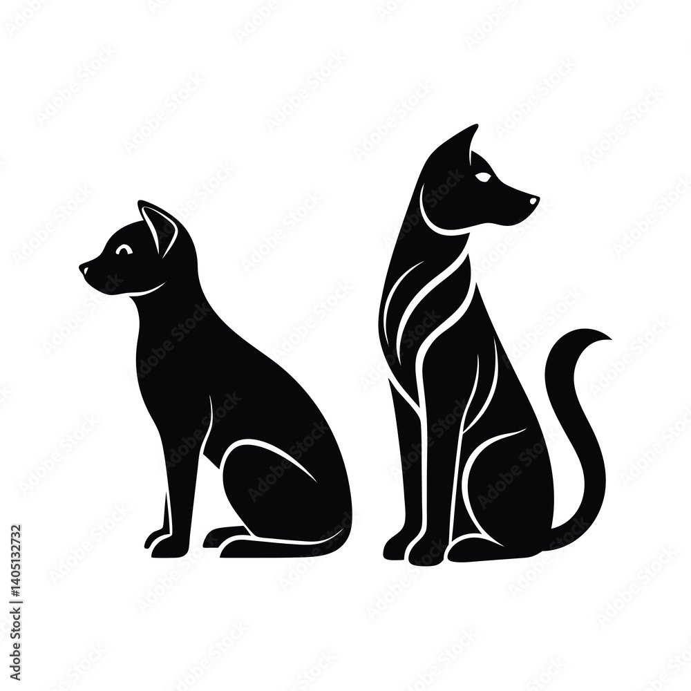 Minimalist Silhouette of Dog and Cat Together