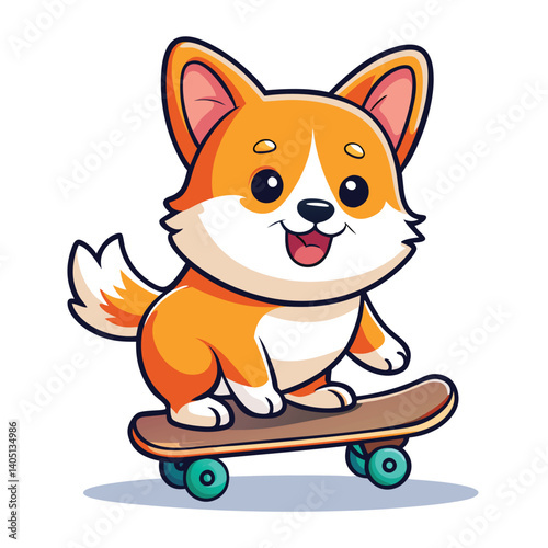 A cute cartoon fox vector illustration shows a funny brown mammal pet with a bushy tail, isolated as a wild character