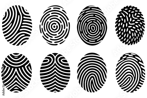 Fingerprint Icons Vector Set – Unique Black Fingerprint Patterns for Security and Identity Design