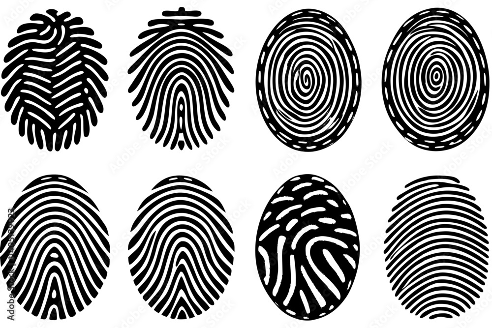 Fingerprint Icons Vector Set – Unique Black Fingerprint Patterns for Security and Identity Design Fingerprint Icons Vector Set – Unique Black Fingerprint Patterns for Security and Identity Design