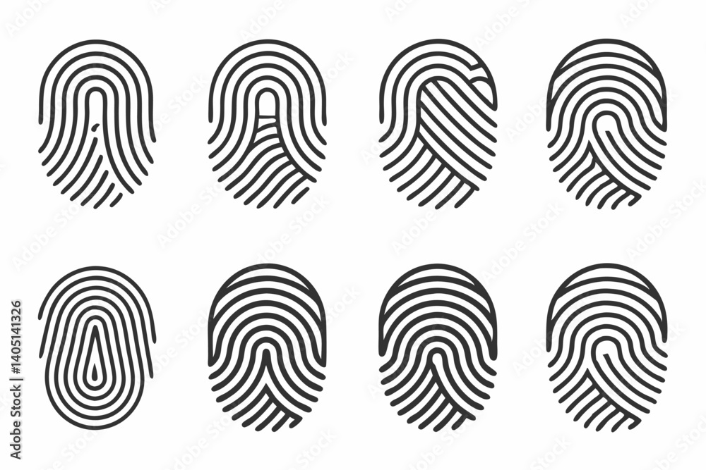 Fingerprint Icons Vector Set – Unique Black Fingerprint Patterns for Security and Identity Design Fingerprint Icons Vector Set – Unique Black Fingerprint Patterns for Security and Identity Design