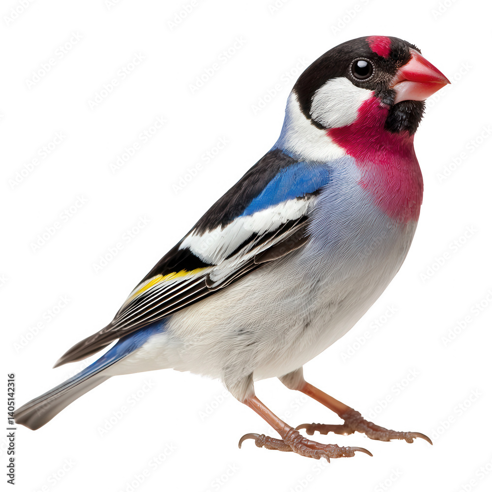 Fototapeta premium Strikingly colored gouldian finch perched against a stark black background