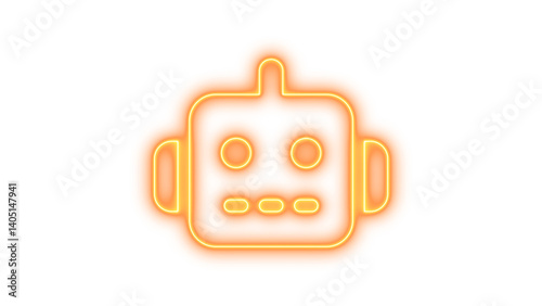 Neon robot icon brown color glow with transparent background