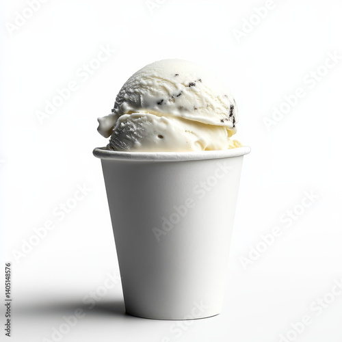 Ice cream scoop on white blank empty paper cup bowl on white background