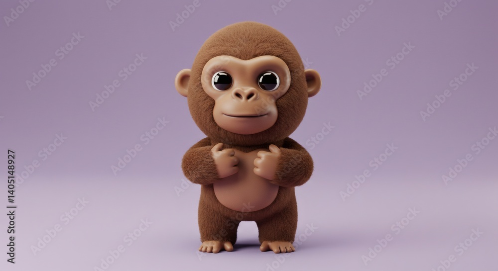 Fototapeta premium Adorable 3D Cartoon Monkey Character Isolated on a Soft Background