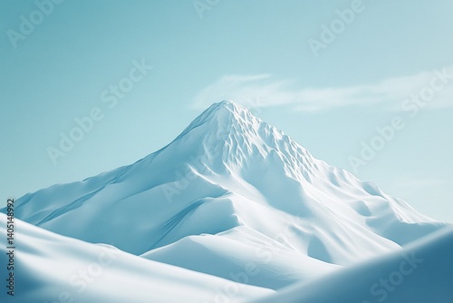 A serene, snow-capped mountain peak against a pastel sky.
