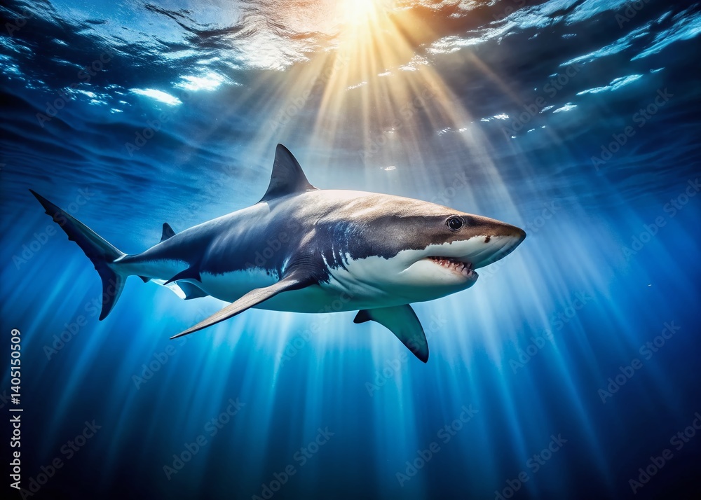 Fototapeta premium Majestic Great White Shark Underwater, Ocean Wildlife Stock Photo