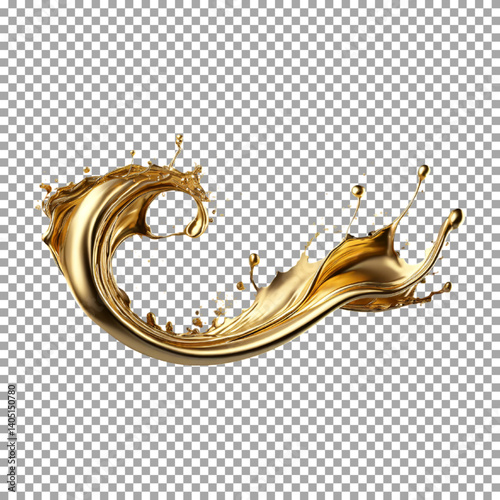 shiny gold liquid splash, metallic wave, swirl, cosmetic oil, golden splashing, Golden Liquid Wave Splashing - High-Res Visual on transparent background, png, psd
