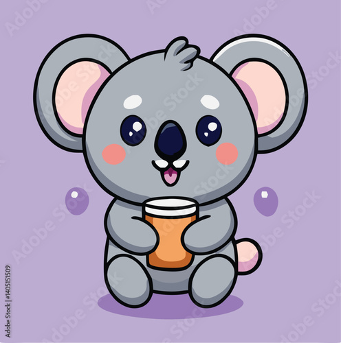 Cute Cartoon Koala Holding Coffee Cup Illustration Graphic Design