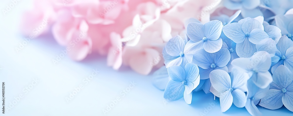 Soft pastel hydrangeas, with pink and blue blooms, for beauty, hope, and background Soft pastel hydrangeas, with pink and blue blooms, for beauty, hope, and background