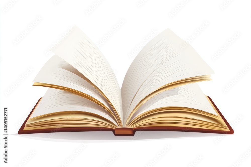 An open book with blank pages and a brown cover on a white background in a studio shot close up view An open book with blank pages and a brown cover on a white background in a studio shot close up view