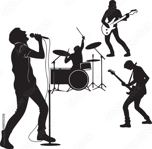 Rock Band Silhouette Performing Live – Music Concert Vector Illustration