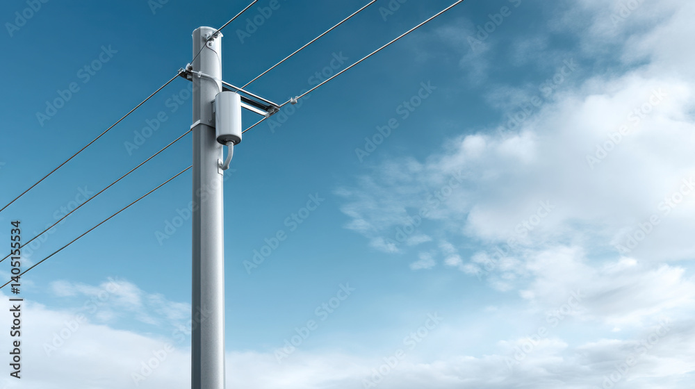 Smart grid sensor pole with clean geometry against blue sky Smart grid sensor pole with clean geometry against blue sky