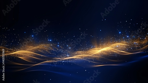 Beautiful luxury golden and royal blue magical stardust particles, perfect for premium futuristic technology designs.

