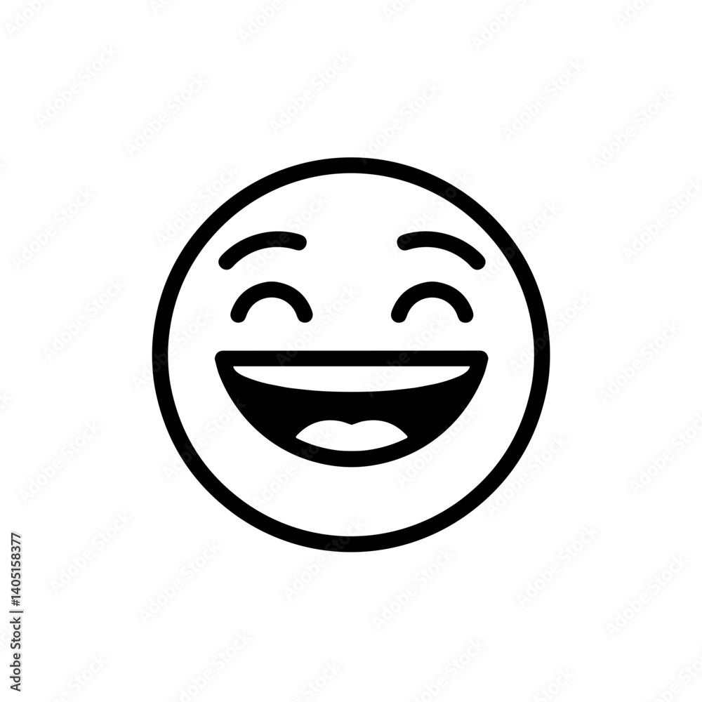Minimalistic line art illustration of a smiling face emoji with closed eyes and a broad grin on a clean background Minimalistic line art illustration of a smiling face emoji with closed eyes and a broad grin on a clean background