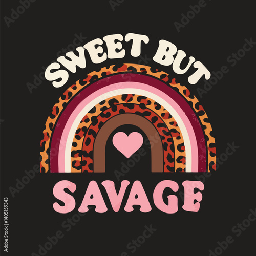Rainbow motif leopard print pattern wavy arc t shirt design. Generative AI.