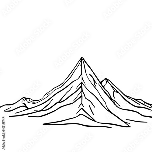 Abstract and innovative vector line art design of a solitary mountain peak with graceful sweeping outlines that merge organic structure with digital precision