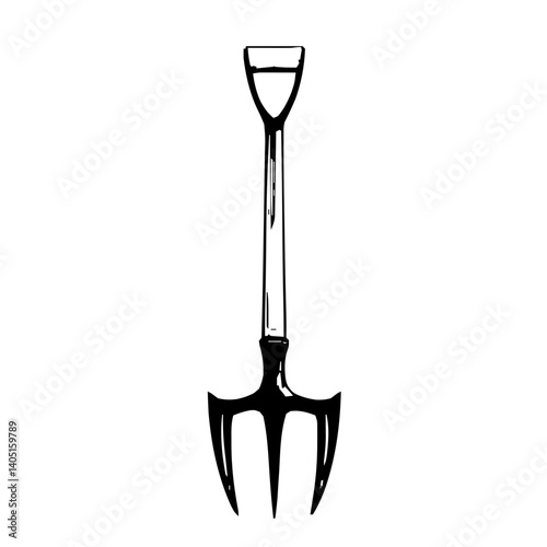 Intricate Vector Line Art of a Hand-Forged Garden Hoe with Minimalistic Modern Farming Style and Soft Gradient Accents