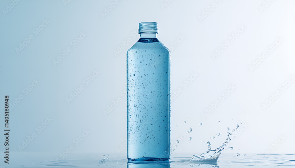 clean and modern product photo featuring a transparent bottle of purified water, for use in advertising, packaging design clean and modern product photo featuring a transparent bottle of purified water, for use in advertising, packaging design