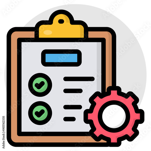Checklist with gear, icon of list management