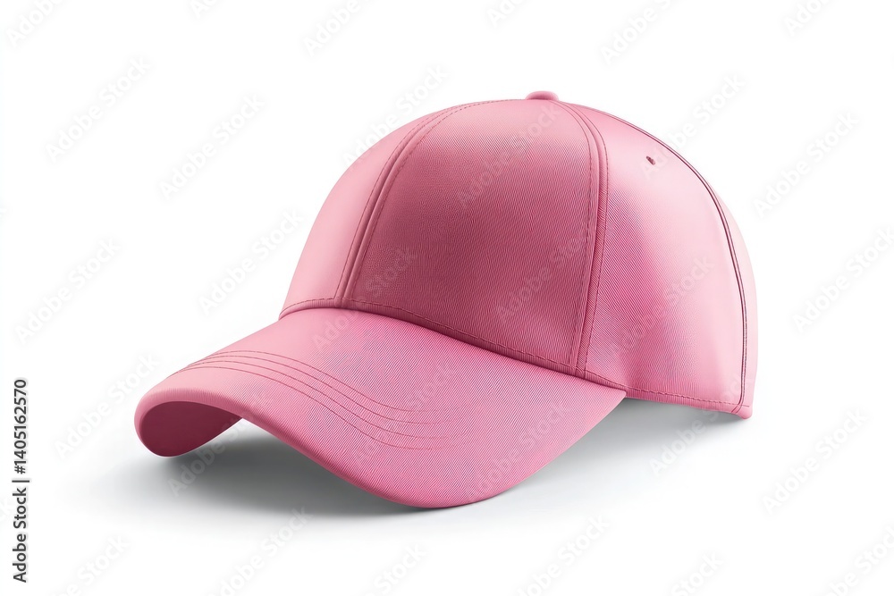 A single pink baseball cap displayed on a plain white background in a studio setting image A single pink baseball cap displayed on a plain white background in a studio setting image