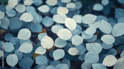 A close-up view of a cluster of light blue leaves with white veins, arranged in a circular pattern against a dark background.