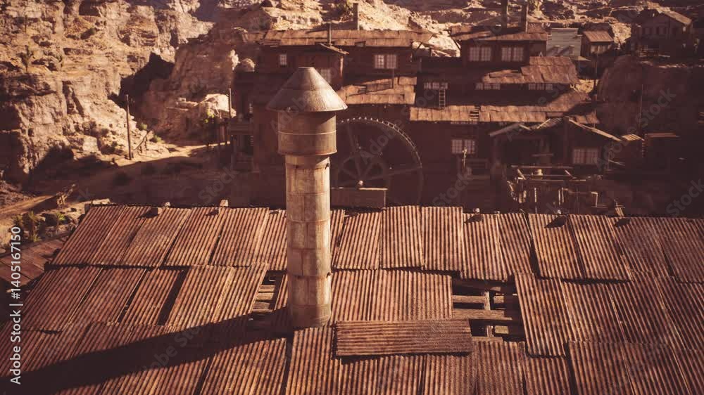 Mining Rustic Video Stock An overview of an old mining town featuring rustic wooden ...