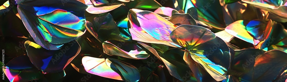 Fototapeta premium Iridescent leaves displaying shifting colors in an arrangement for desktop wallpaper