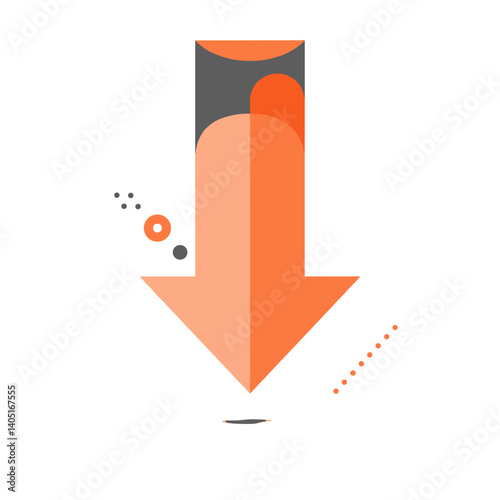 Abstract orange downward arrow with geometric shapes  